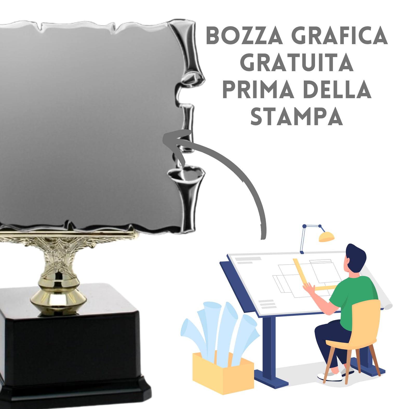 Targa Premio Personalizzata con Piedistallo Commemorativa e Riconoscimento Personalizzabile per Laurea, Pensione, Matrimonio, Anniversario, Idea Regalo Festa Papà Mamma (20.661S | 24 cm)