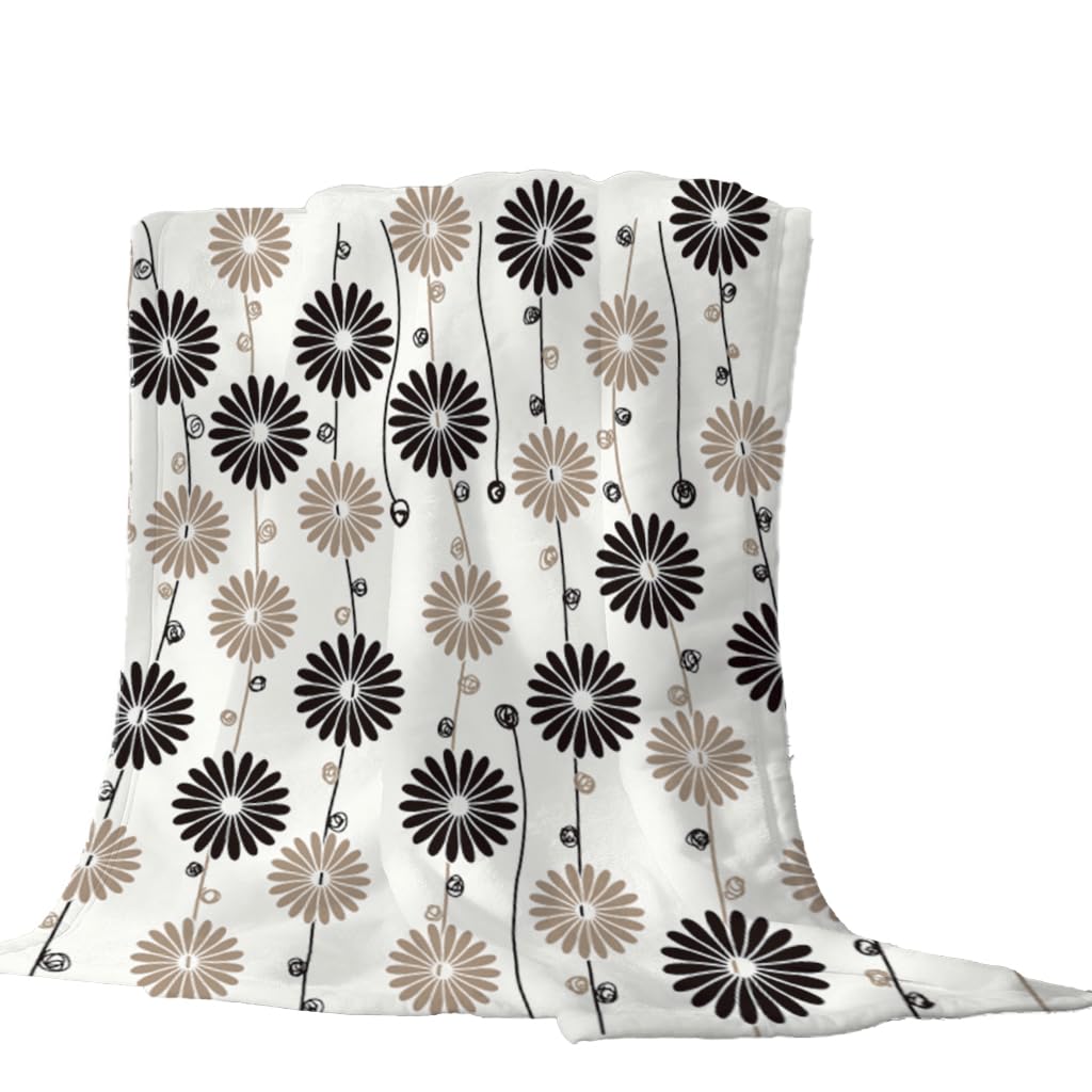 Coperta Di Flanella Letto Matrimoniale Invernale 180X200Cm Coperta Pile In Microfibra Morbida Pelosa Calda Copriletto Per Divano/Bambini Camere Da Letto, Fiori Neri Astratti Motivo