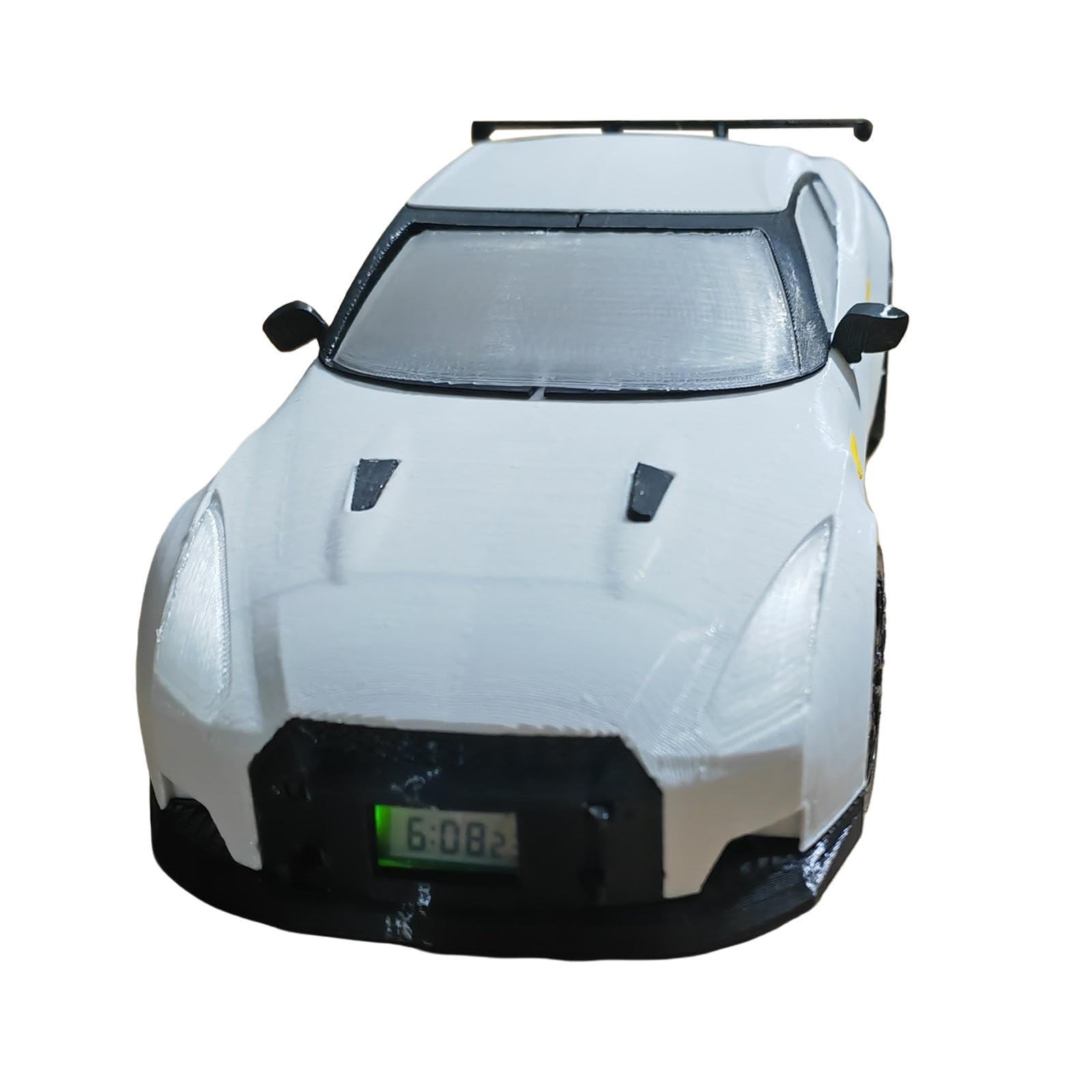 Car Alarm Clock with Sports Model Digital Screen Alarm Function PP Ornament Decoration Suitable for Adults Children Collectors Room, White