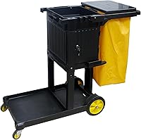 SHUNYILONG Commercial Janitorial Cart with Key-Lock Cabinet, 500 lbs Capacity, 48"D x 19"W x 39"H Cleaning Housekeeping Cart on Wheels for Office School Business
