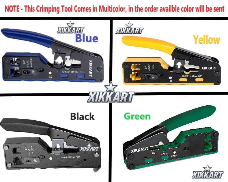 Image of XIKKART RJ45 Crimping Tool Kit - All-in-One Passthrough Ethernet Crimper for Cat5 /Cat6 /Cat7 - Includes Network Cable Tester with Battery, 10pc Cat6 Pass-Through Connectors & 10pc Boots(Multicolor)