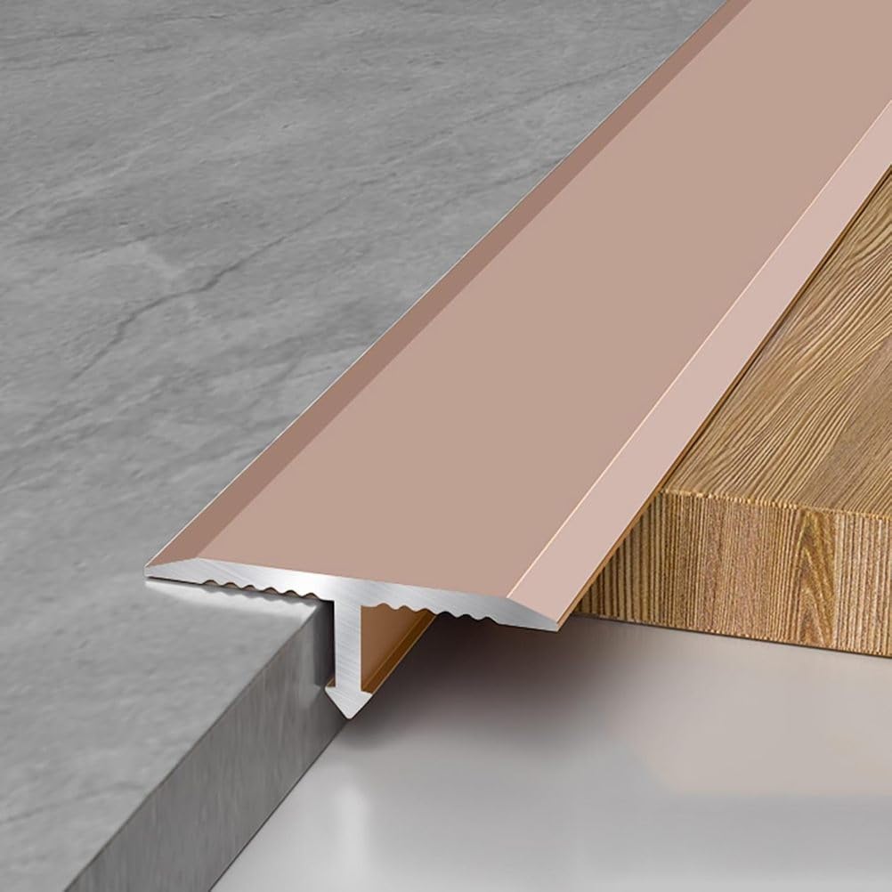 Flache Metall-Trennleiste zum Verbinden von Laminat-Bodenfugen, 2-teiliges Aluminium-T-Profil-Bodenübergangsprofil, Profil-Bodenkanten-Abdeckleisten,Messing,L 135×w 3.3×H 0.65 cm