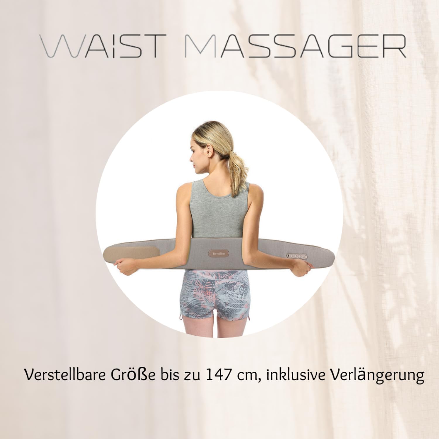 TERRAILLON - WAIST MASSAGER, Massagegürtel für Rücken und Bauch, 2 Massagemodi: Vibration und Kompression, 3 Temperaturstufen, wiederaufladbar über USB-C