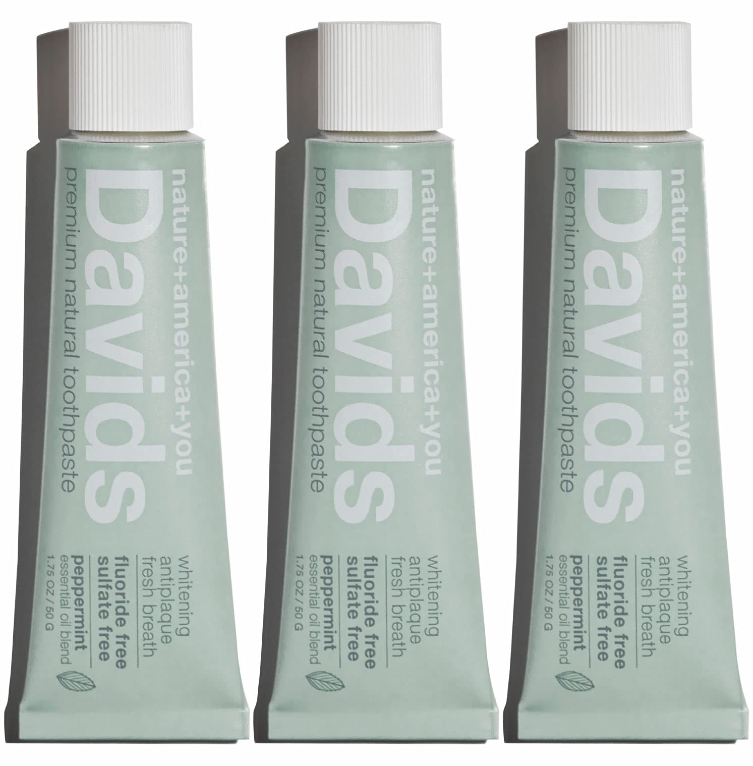Davids Natural Whitening Travel Toothpaste, Antiplaque, Fluoride Free, Peppermint, 1.75 OZ, TSA Approved Travel Size (3 Pack)