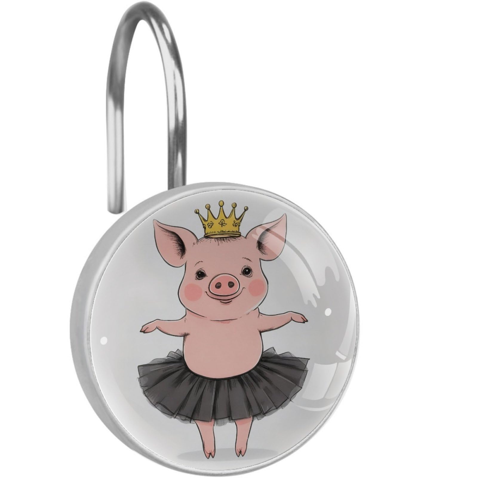 VAPOKF Decorative Shower Curtain Hooks, Dancing Pig Rustproof Stainless Steel Shower Curtain Rings for Bathroom, Shower Curtain Hangers for Shower Rod, 12 Pack