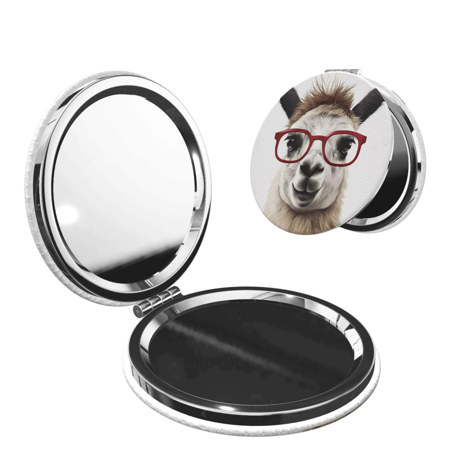 DWVTSLH Llama with Glasses Compact Mirror for Purse, Double-Sided 2X/1X Magnifying Mirror for Women Men, Travel Makeup Mirror for Handbag, Handheld Vanity Mirror for Gift