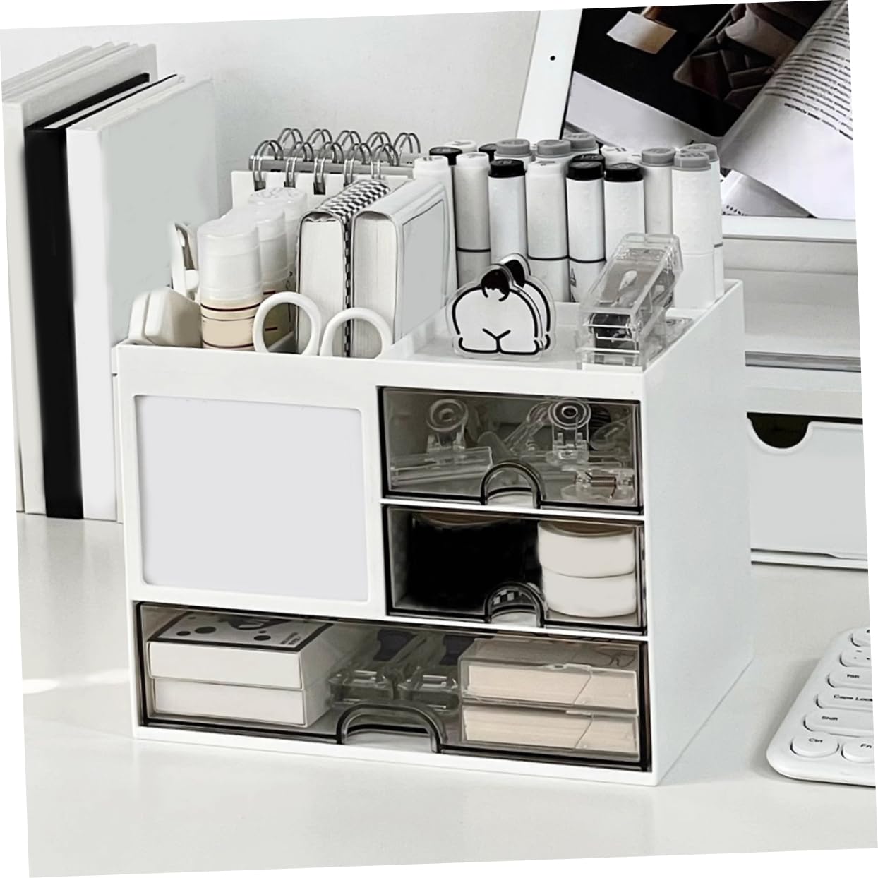 Angoily Organizador de Escritorio Cajones de Hips Blanco para Clasificar | Estructura de Varios Cajones, Caja Apilable para Oficina y Estudio, Útil para Papelería y Cuadernos