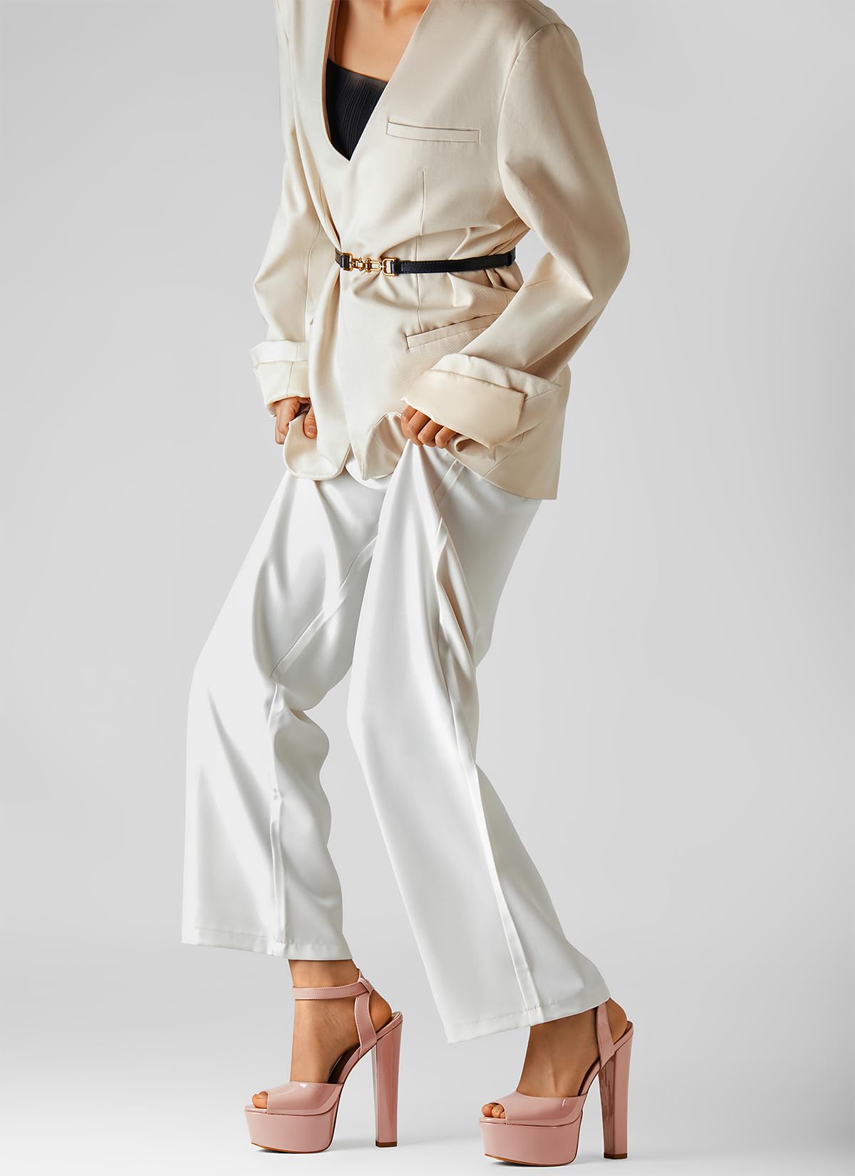 NobleOnly Womens High Block Platform Heel Peep Toe Ankle Strap Sandals Buckle Prom Dress Shoes 5.9 Inches Heels: 11.5 Nude