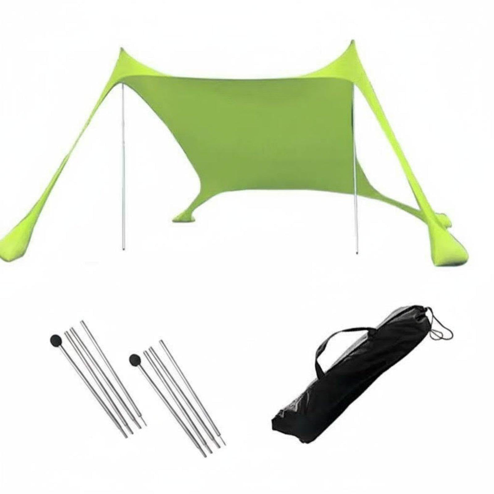 Portable Beach Canopy Protection Beach Sun Canopy Quick Setup Camping Shade Tent for Fishing 300-300-200cm Green 2 Iron Poles-image-33
