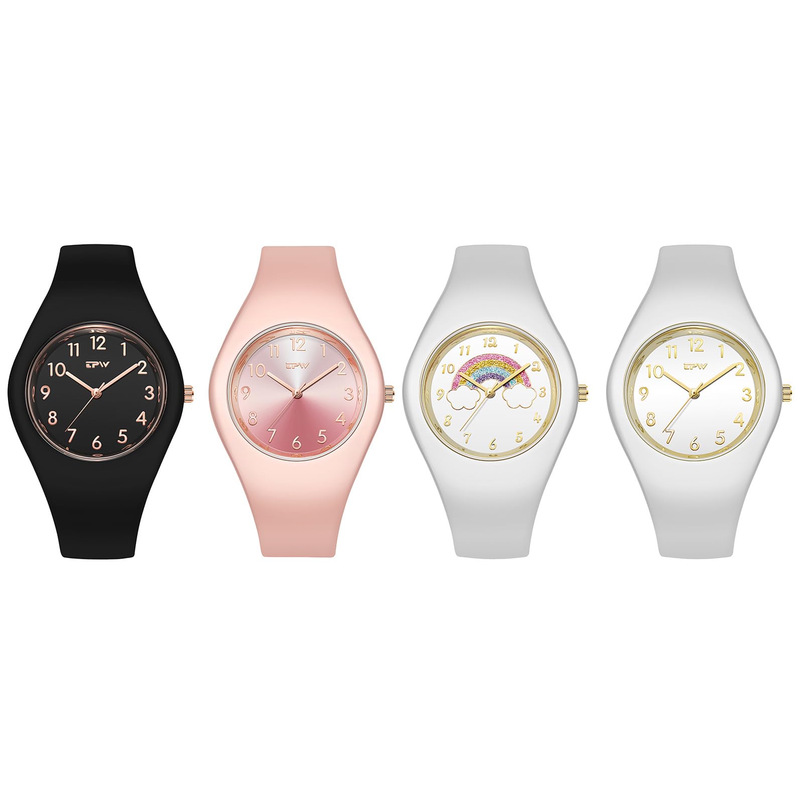 JewelryWe Zegarek dziecięcy analogowy kwarcowy 30 m wodoszczelny zegarek na rękę dzieci klasyczny prosty silikonowy pasek zegarki dla chłopców dziewcząt młodzieży czarny/biały