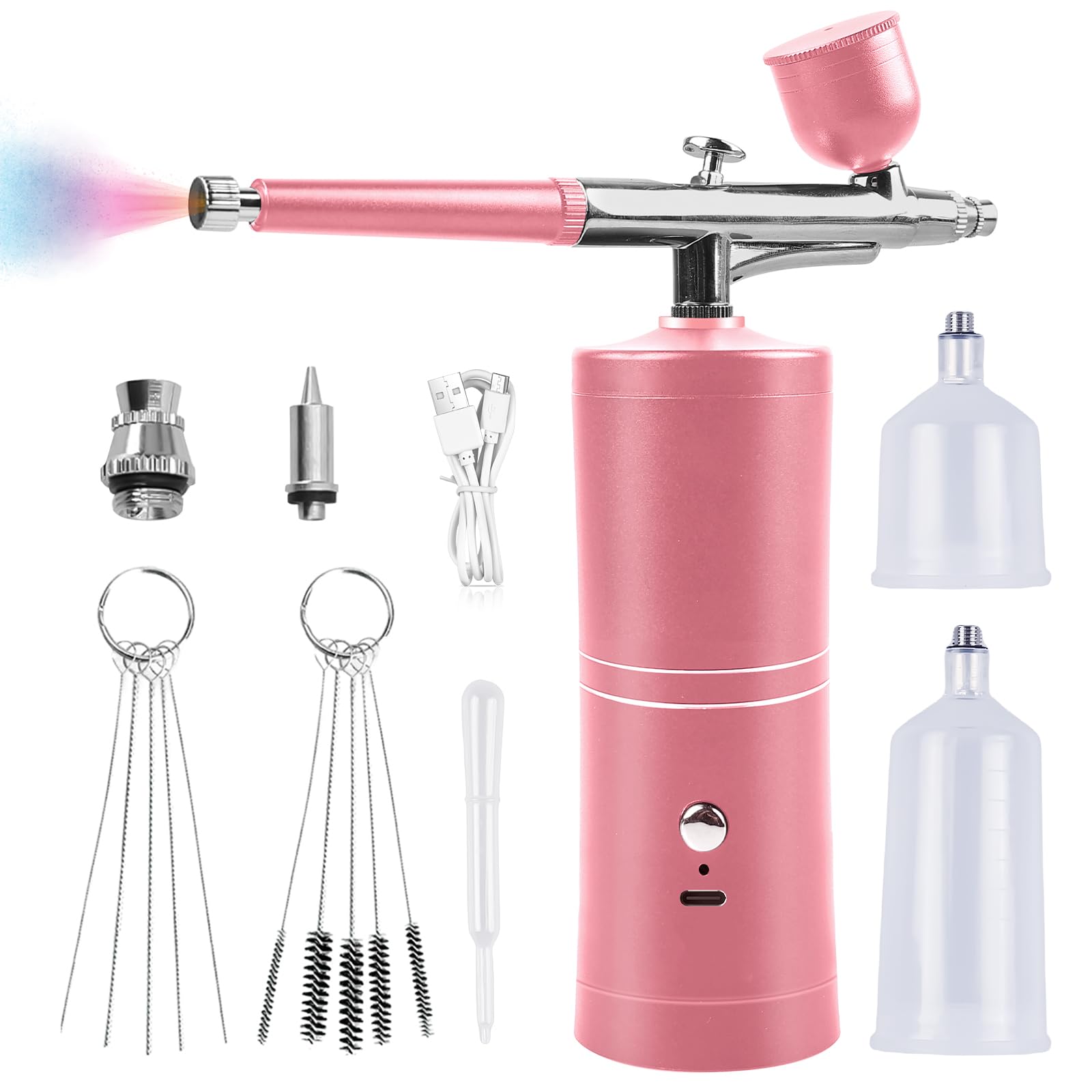 Set aerografo con compressore, pistola per aerografo manuale, kit aerografo ricaricabile, aerografo senza fili con compressore, per decorazione di torte, trucco, modellazione di tatuaggi (rosa)