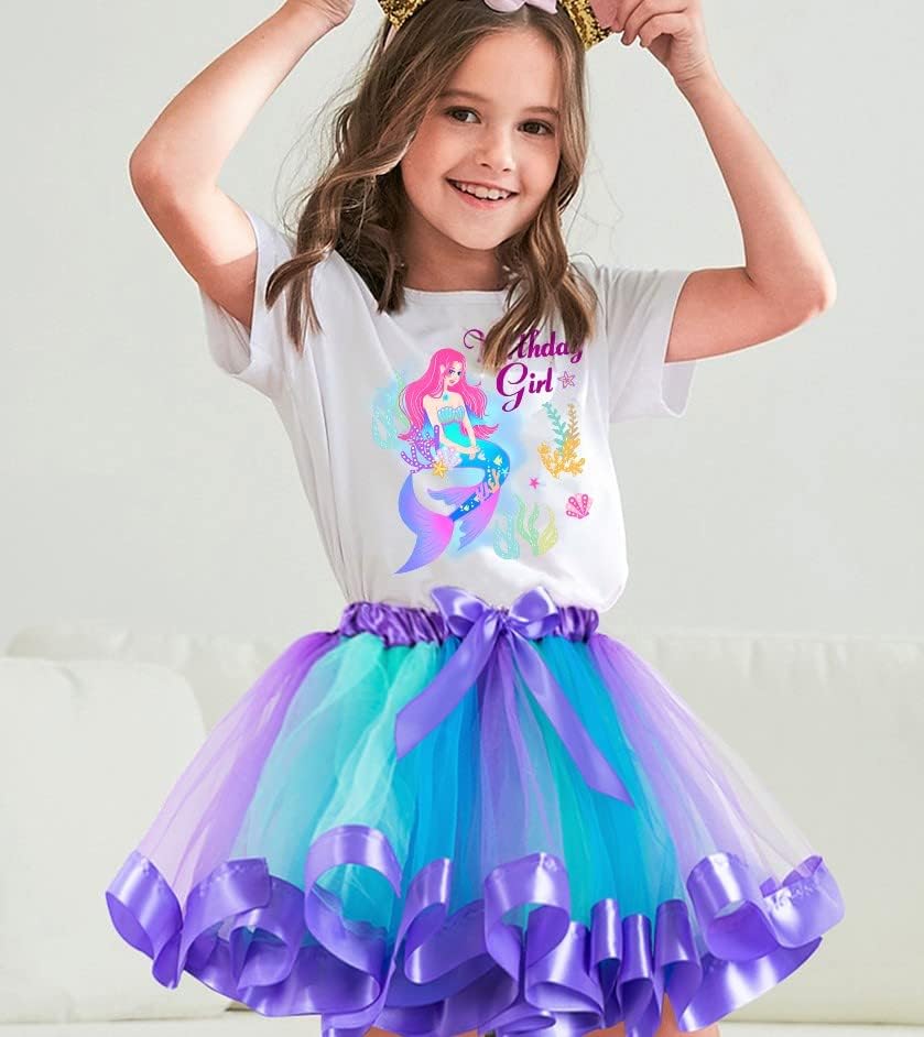 Doctor Unicorn Birthday Girls Mermaid Outfit Set Costume Tutu Skirt Dress, Mermaid Birthday Shirt, Headband & Satin Sash - Image 2
