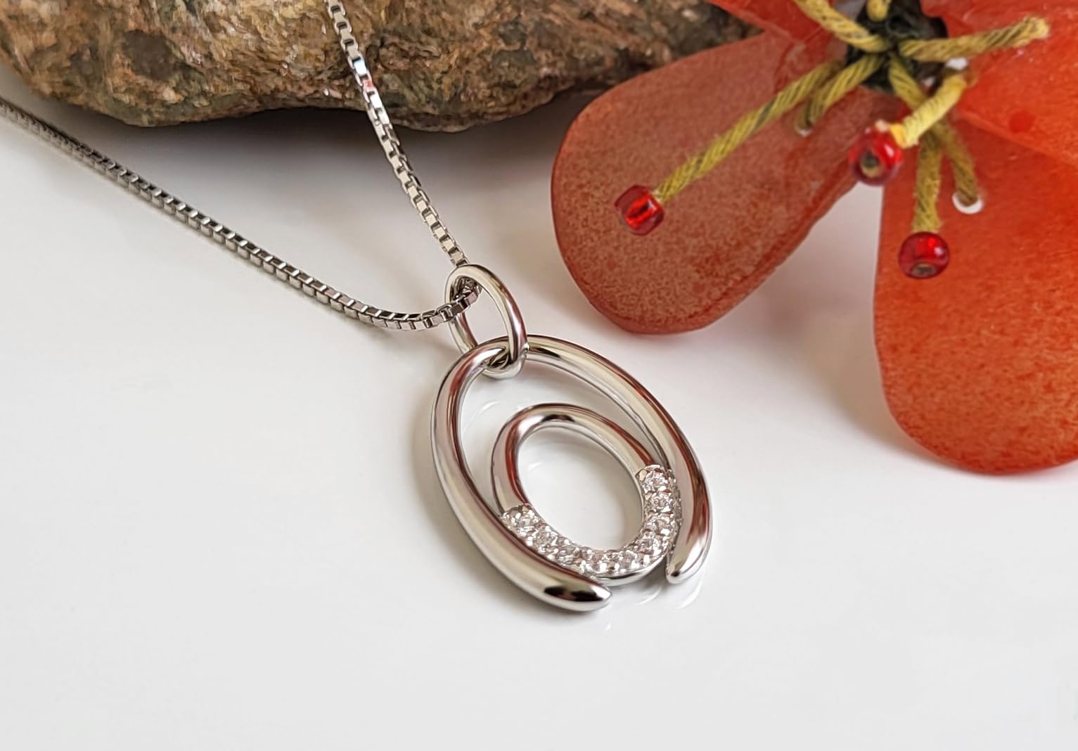 Schöner-SD 925 Silber Halskette mit Silberanhänger oval glänzend modern