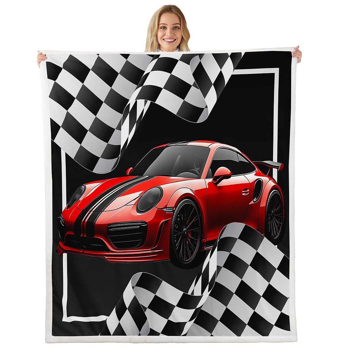Couverture polaire douce voiture de course rouge premium