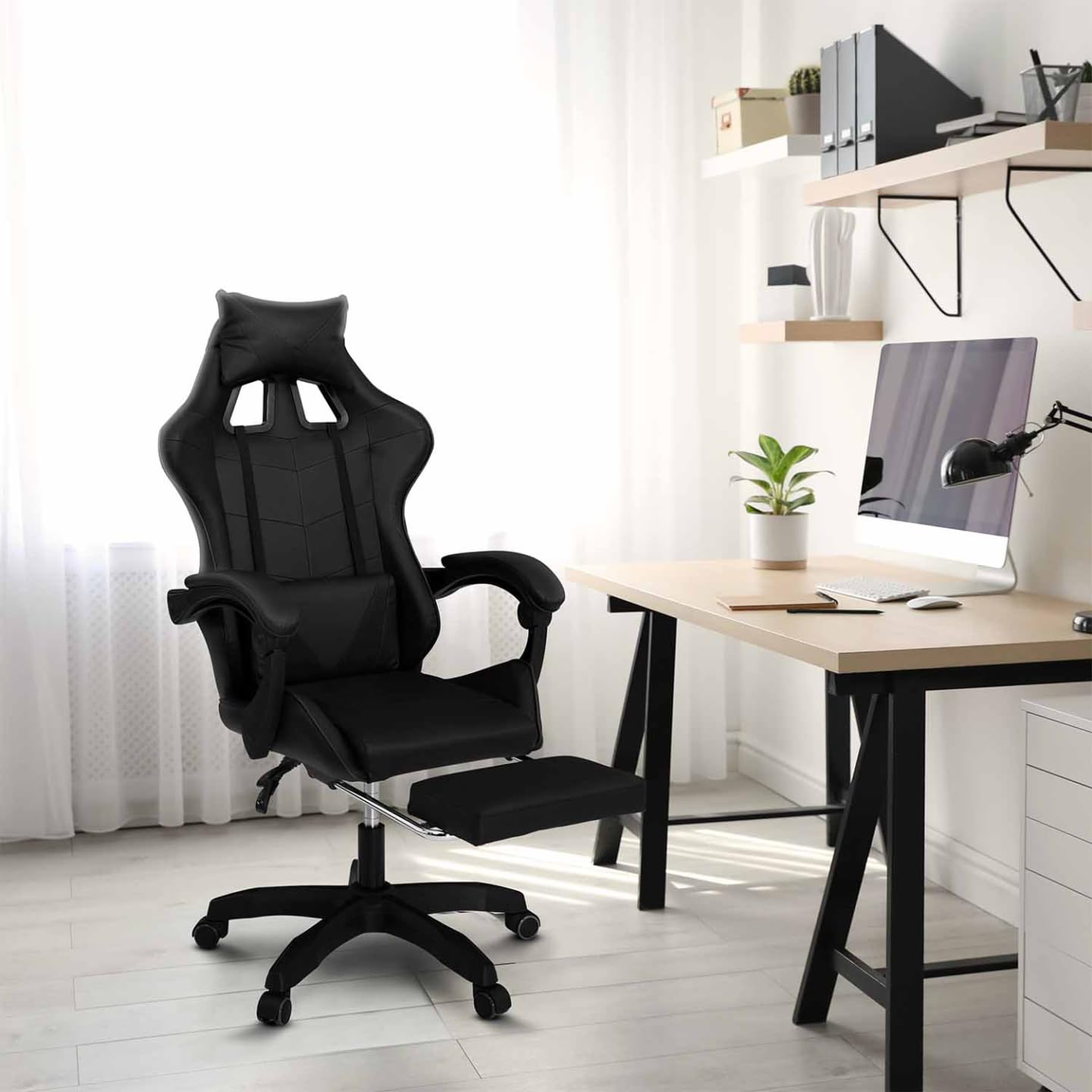 IDMarket - Fauteuil de Gaming Alex réglable avec Repose-Pied Noir