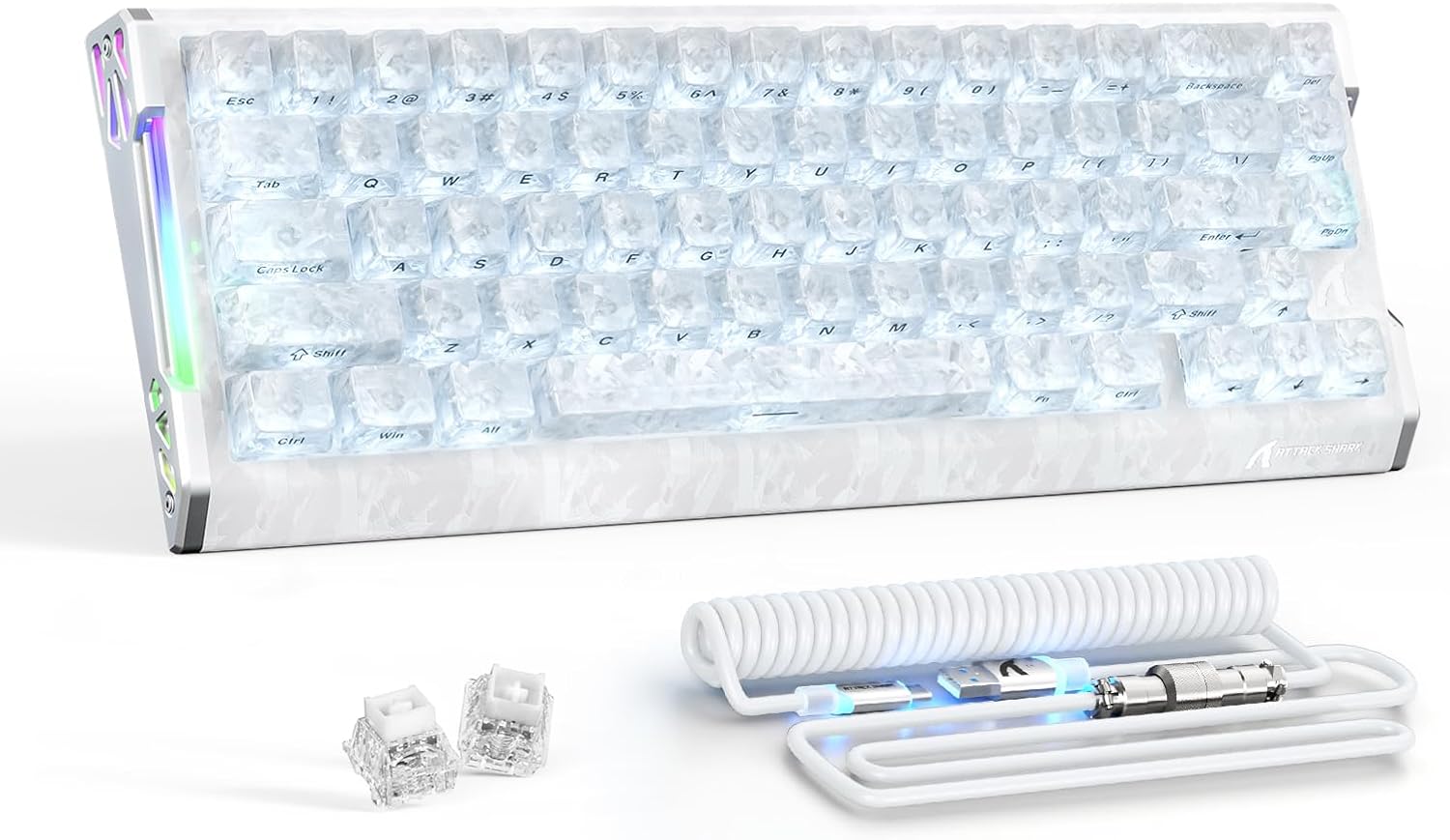 ATTACK SHARK R68HE Carbon Fiber 8000Hz Rapid Trigger Keyboard,0.005mm RT Accuracy 68 Keys Wired Gaming Keyboard with Magnetic Switch,Adjustable Actuation, Rapid Trigger,RGB Lighting for PC/Mac,White