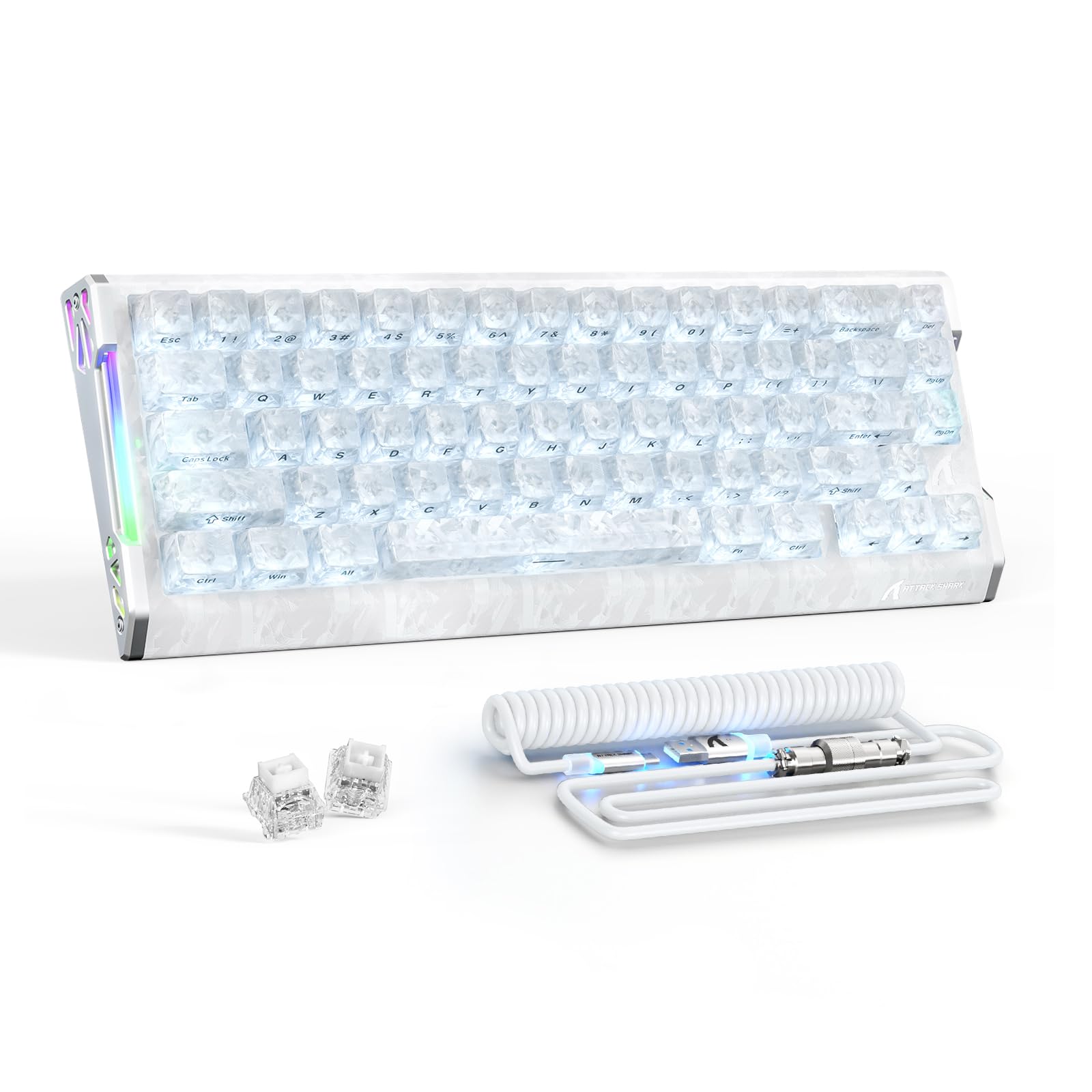ATTACK SHARK R68HE Carbon Fiber 8000Hz Rapid Trigger Keyboard,0.005mm RT Accuracy 68 Keys Wired Gaming Keyboard with Magnetic Switch,Adjustable Actuation, Rapid Trigger,RGB Lighting for PC/Mac,White