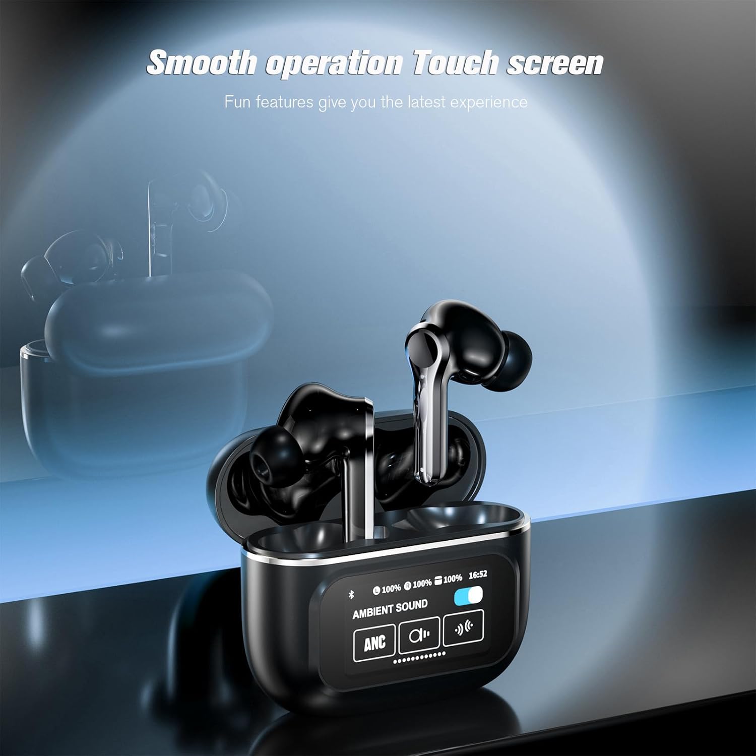 Active Noise Cancelling Touch Screen Earbuds with Screen Touchscreen TWS Bluetooth Earbuds Active Noise Canceling Blue Tooth Ear Buds for iPhone ANC Transparency Mode