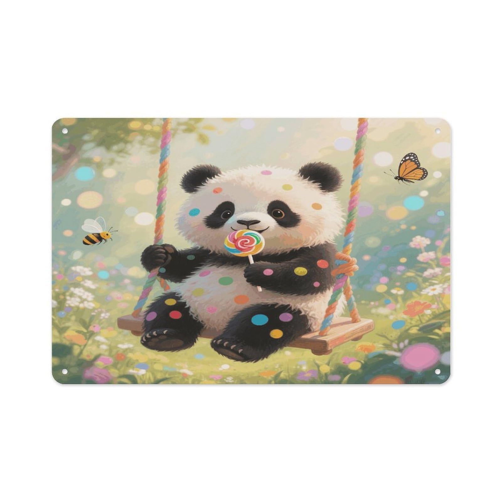 VstaDank Panda Dots Wall Art Prints Metal Sign Decor Painting Aluminum Wall Hanging Decor Vintage Poster Sublimation Picture Panel Weatherproof Art Decorative Wall Decors