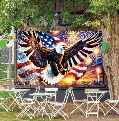 Image of America Independence Day Backdrop Banner 71 x 43 Inch US Flag Bald Eagle Patriotic National Holiday Backdrop Veterans Day Memorial Day Party Banner Supplies Independence Day Themed Party