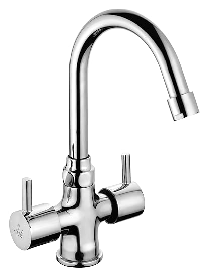 ARK Basin One Hole Mixer, Tangent Swivel with H.U Pipe Spout & Braided Hoses, L-450mm, W128 x H165mm, 15mm (1/2