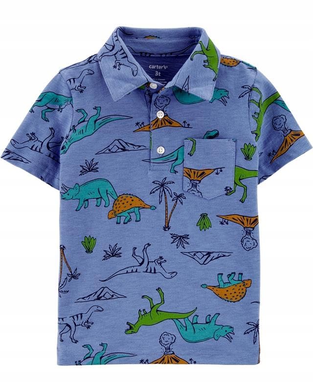 Polo bleu dinosaure anti irritation en jersey pour bébé garçon 18 mois