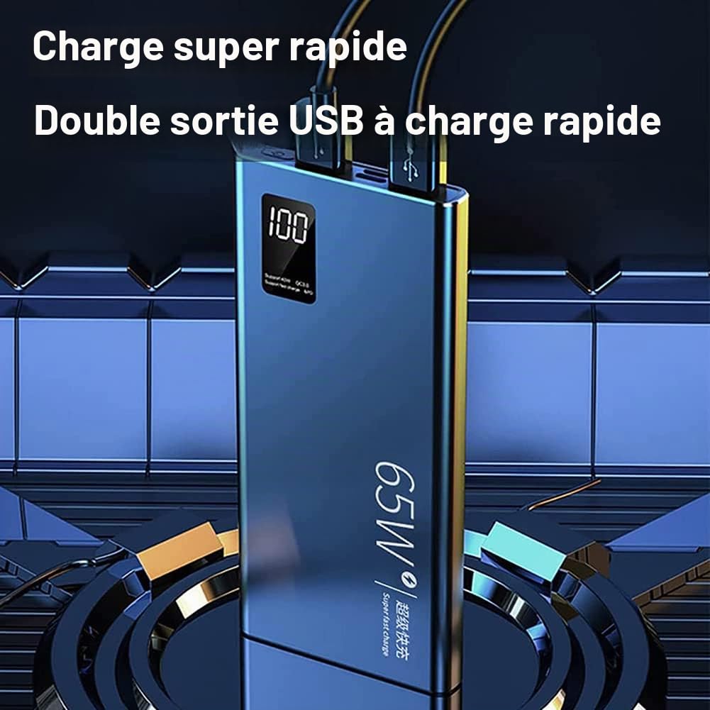 Charge Rapide Batterie Externe Chargeur Portable 65W 50000Mah Power Bank, PD 20W QC3.0 Batterie Externe À Charge Rapide avec Affichage LED, Chargeur d'alimentation d'urgence pour Téléphone