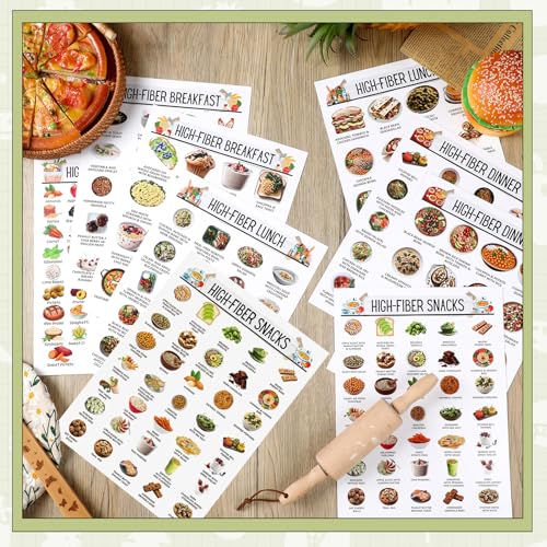 Image of Sinload 12 Pcs High Fiber Food List Poster High Fiber Meal Plan Reference Guide Healthy Nutritional Snacks Grocery List Eating Guide