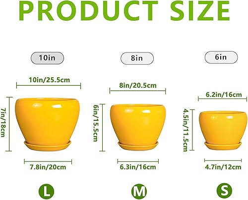 Miniatura 3 de Juego de 3 macetas de cerámica modernas redondas de 10+8+6 pulgadas con agujeros de drenaje y bandejas para plantas de interior y exterior,