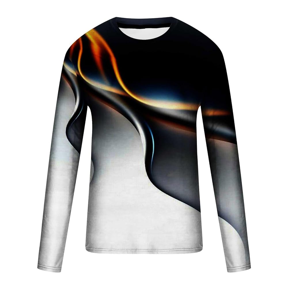 3D Print T-Shirt for Men Long Sleeve Fashion Tops Slim-Fit