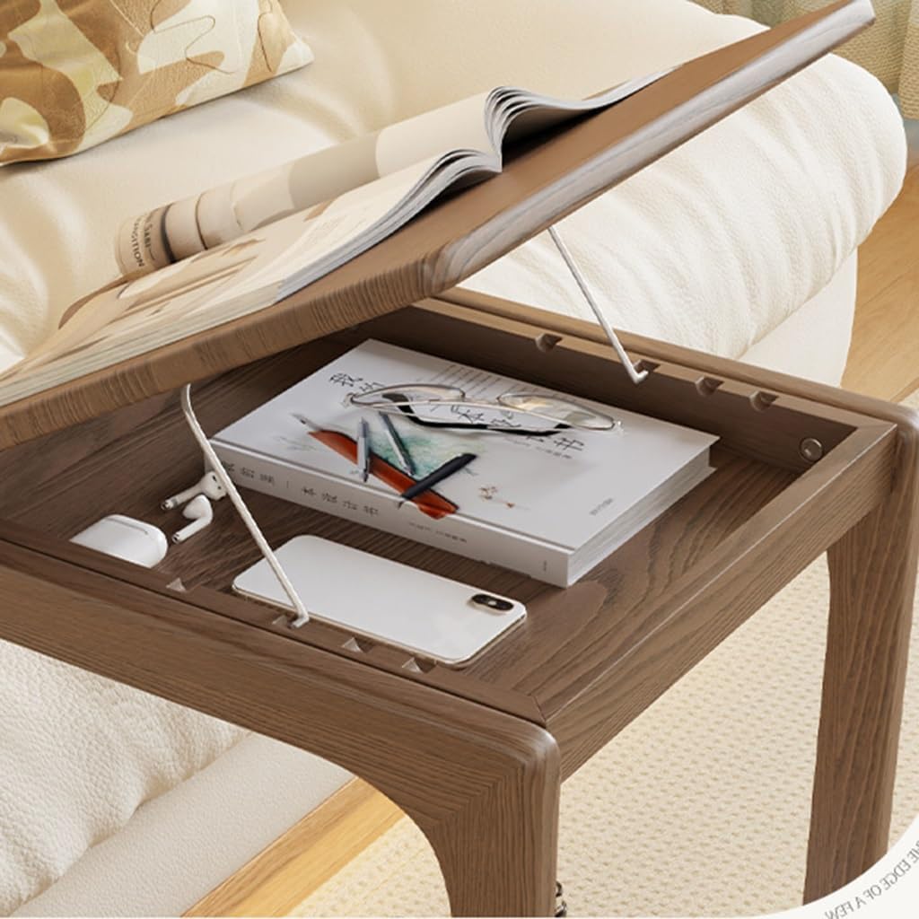 Mesa de TV ajustable en forma de C de madera maciza con ruedas, mesas auxiliares extraíbles para sofá, ideal para salas de estar, dormitorios y espacios estrechos