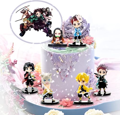 6 figuras de acción de Demon&n Slayer para decoración de tartas, suministros de fiesta temática de Demon Slayer, decoración de pastel de cumpleaños