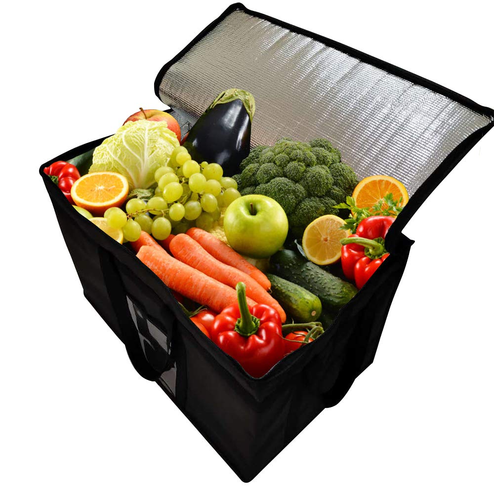 XXXL Insulated Cooler Bag Reusable Grocery Shopping Bag with Zipper Closure,Keep Food Hot or Cold,Ideal for Catering,Instacart,Grocery Transport,Black Color