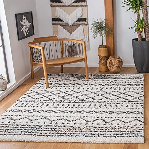 Image of SAFAVIEH Area Rug 4x6 - Arizona Shag Collection - Ivory & Black, Moroccan Boho Design, Non-Shedding & Easy to Clean, Ideal for Living Room, Bedroom, Dining Space (ASG741Z)