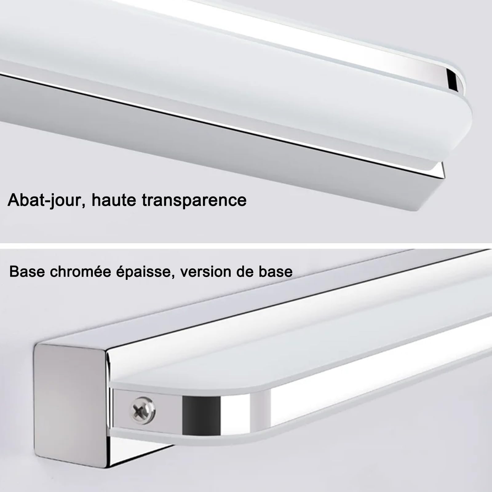 Lampe de miroir de salle de bain, murale, en acier inoxydable, 42 cm, 9 W, 230 V, blanc naturel, 4000 K, étanche IP44, blanc neutre