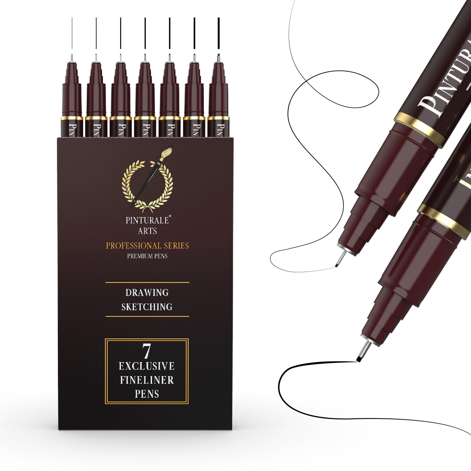 Set 7 Rotuladores Profesionales Para Dibujo | Rotuladores Calibrados | Tinta Color Negro Profesional De Larga Duración Ideales Para Dibujo Técnico, Esbozo, Manga, Ilustraciones