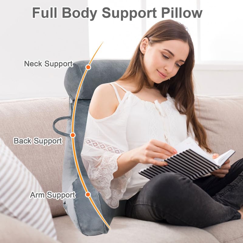 Almohada de Lectura para Cama, Almohada para Reposo en la Cama con Cuello Desmontable y Brazos para Sentarse en la Cama o el Respaldo, Almohada de Lectura Espalda para Trabajar Relajarse