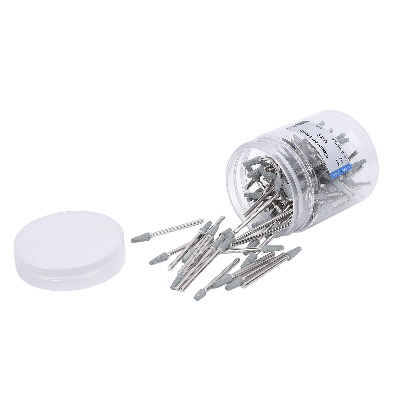100 brocas cónicas para uñas, de acero de tungsteno, de cuarzo y acero de tungsteno, con parte superior redonda, para limpiar cutículas, con caja de almacenamiento