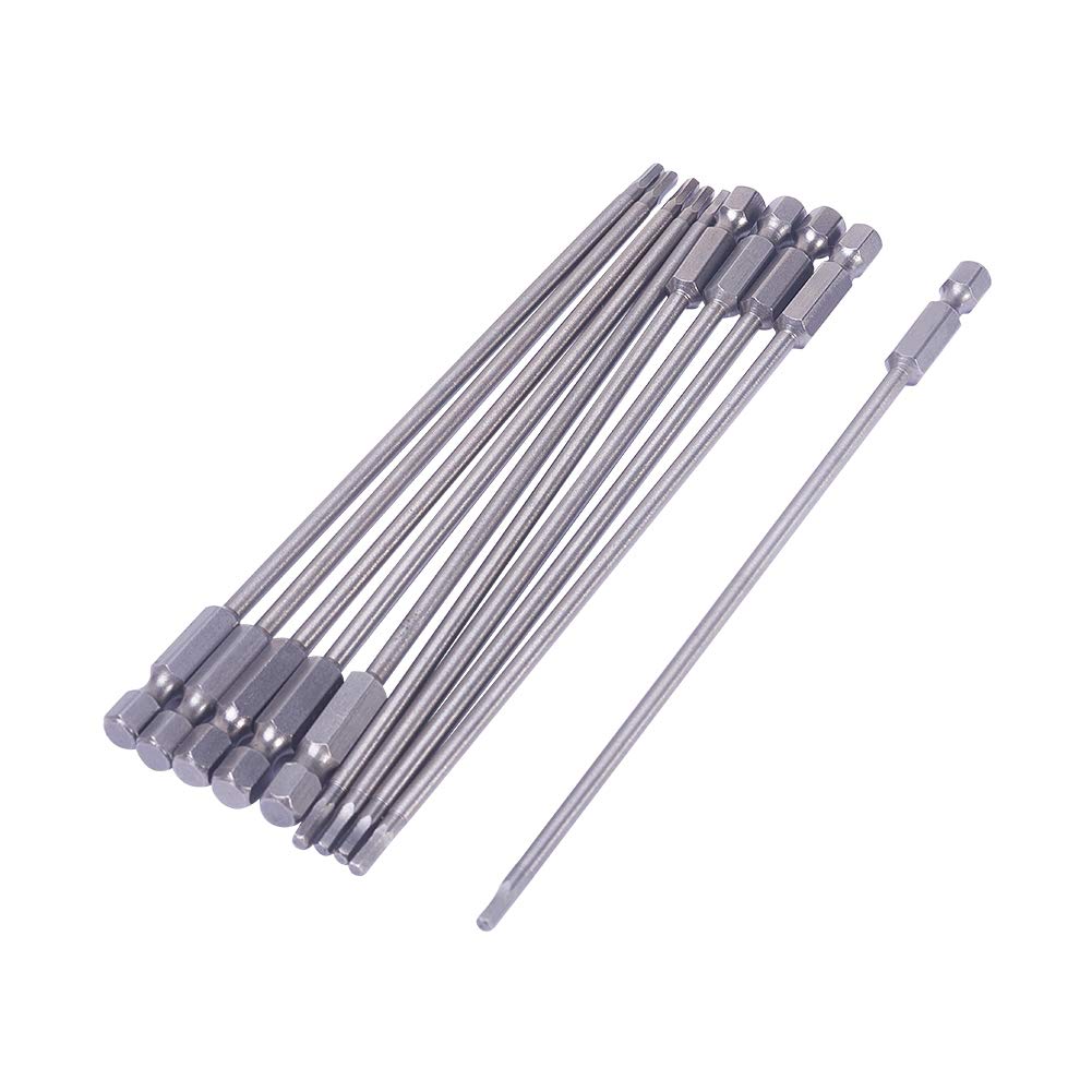 Utoolmart H2.5 Hexagon Head Allen Wrench Screwdriver Bit 1/4 Inch Hex Shank S2 Steel 150mm Length Magnetic Hex Drill Bits for Hand Held Wrench and Electric Drills 10pcs