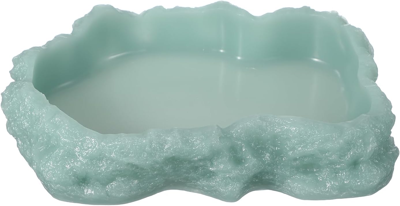 Reptile Food Bowl, Reptile Feeding Dish Corner Bowl Water Resin Rock Worm Feeder Dish l (8.5 in, Glow Dark Green), Intended for Lizards/o/Scaled Pet/Leopard o/Spiders