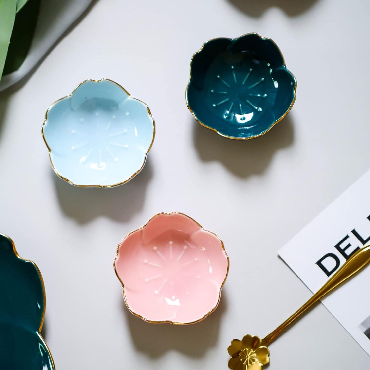 GeRRiT Snack Serving Dishes Flower Ceramic Dishes Seasoning Dipping Bowl Ceramic Dish Blossom Trinket Plate Sauce Dish Flower Dish For Kitchen Dessert Dishes