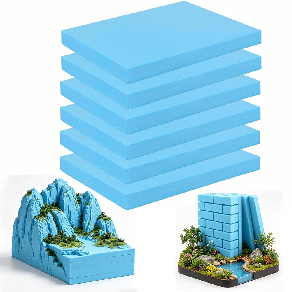 6 pannelli in schiuma dura, 40 x 30 x 2 cm, in polistirolo, 20 mm, materiale per modellismo fai da te, modellismo di paesaggi, artigianato, base per diorama