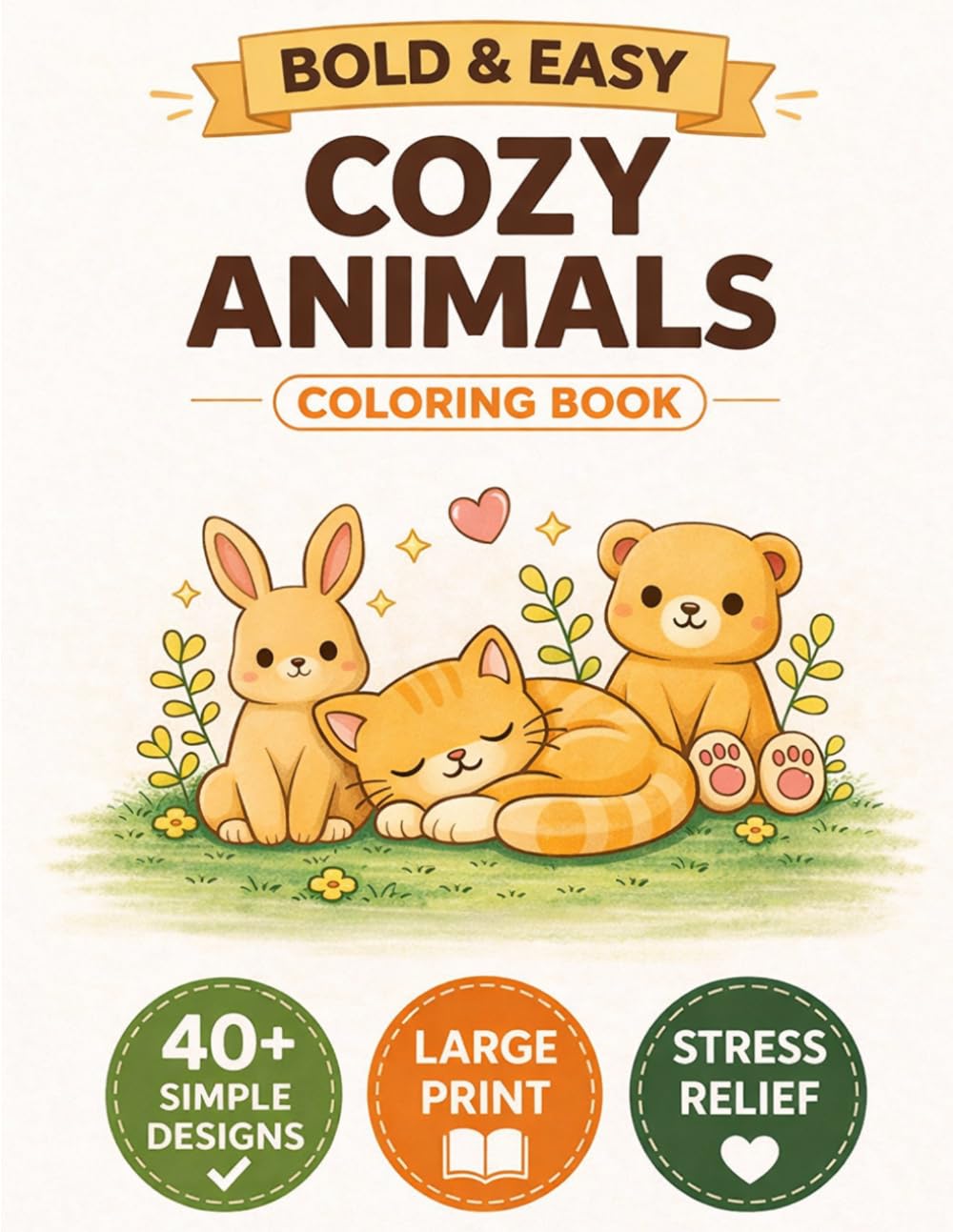 Cozy Animals Coloring Book: Bold and Easy Designs for Relaxation and Stress Relief