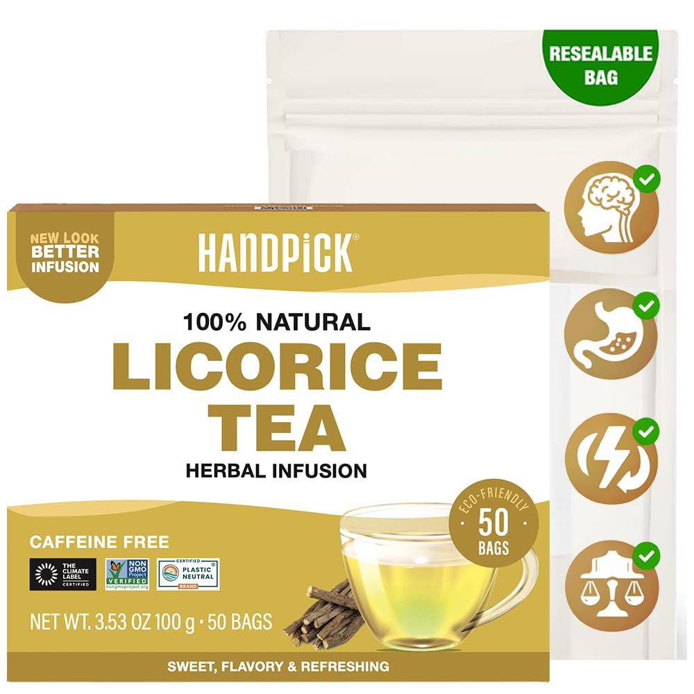 HANDPICK, Licorice Root Tea Bags (50 Count, 2g/bag) Licorice Tea | Non-GMO, Caffeine Free | Premium Quality Eco Conscious Round Bags