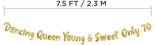 Miniatura 4 de Dancing Queen Young & Sweet Only 70 - Cartel dorado con purpurina  Decoración de fiesta de 70 cumpleaños
