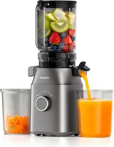Olayks - Exprimidor de prensa en frío con canal de alimentación grande de 4.3 pulgadas, apto para frutas y verduras enteras, máquina de masticación
