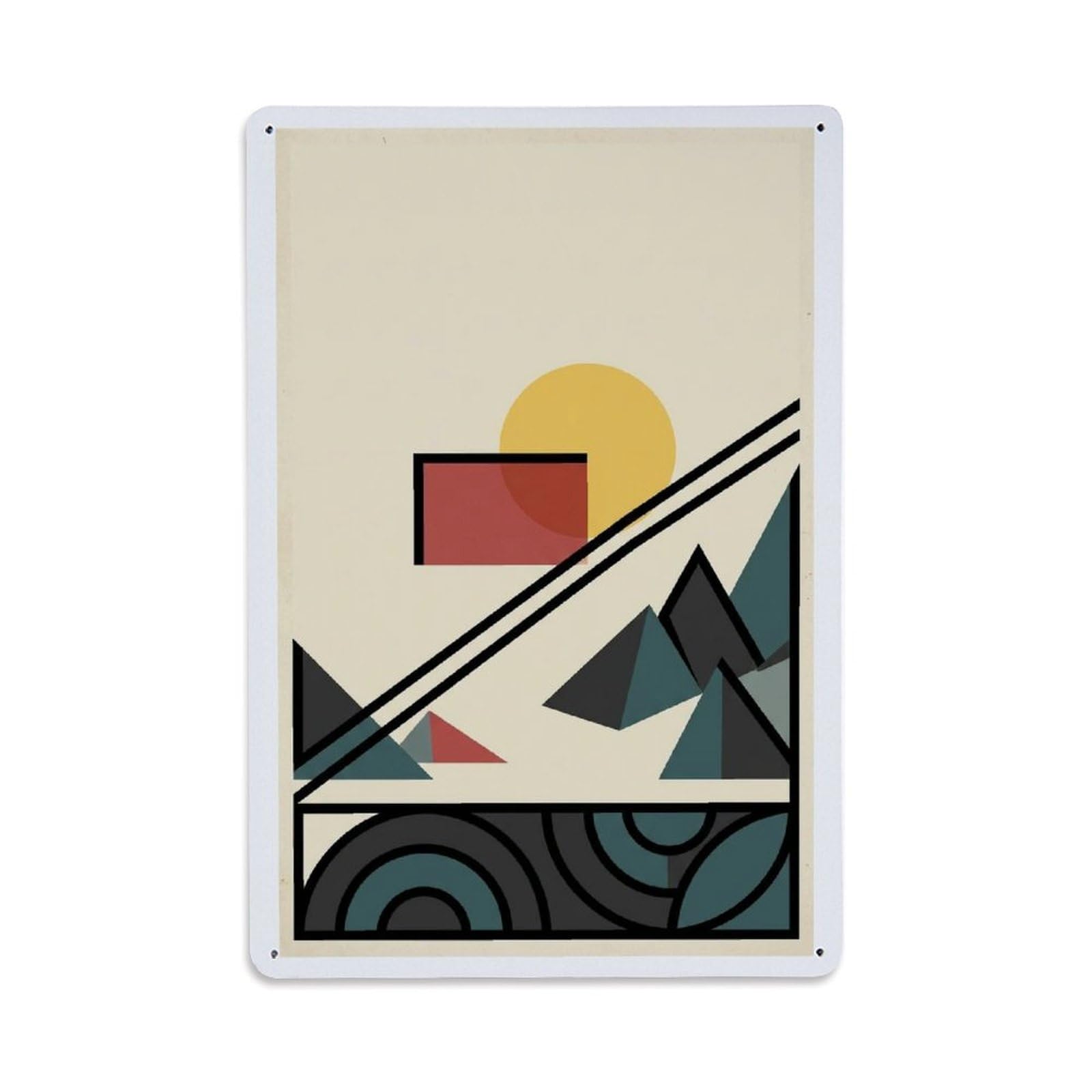 Vintage Blocks Alpine Gondola Abstract Mountain Grid Metal Tin Sign Plaque Wall Decor for Cafe, Man Cave, Club Bar, Office, Home Garden Round Metal Poster 8x12Inch
