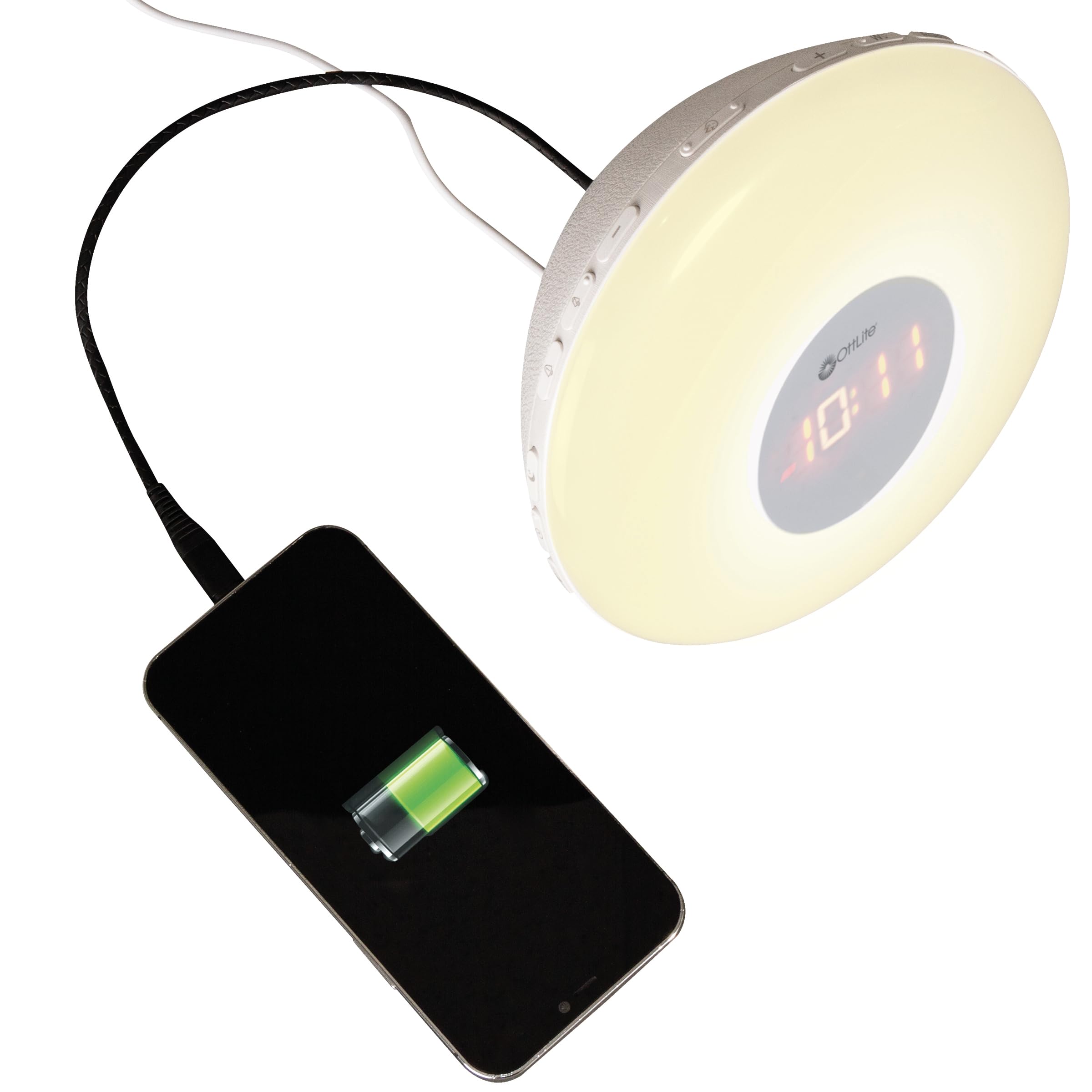 OttLite Aufwachlicht mit weißem Rausch-Soundgerät, Farbwechsel, Sonnenaufgangssimulation, 7 Weckgeräusche, Schlummerfunktion, intelligenter Wecker für schwere Schläfer, Sonnenlichtlampe mit