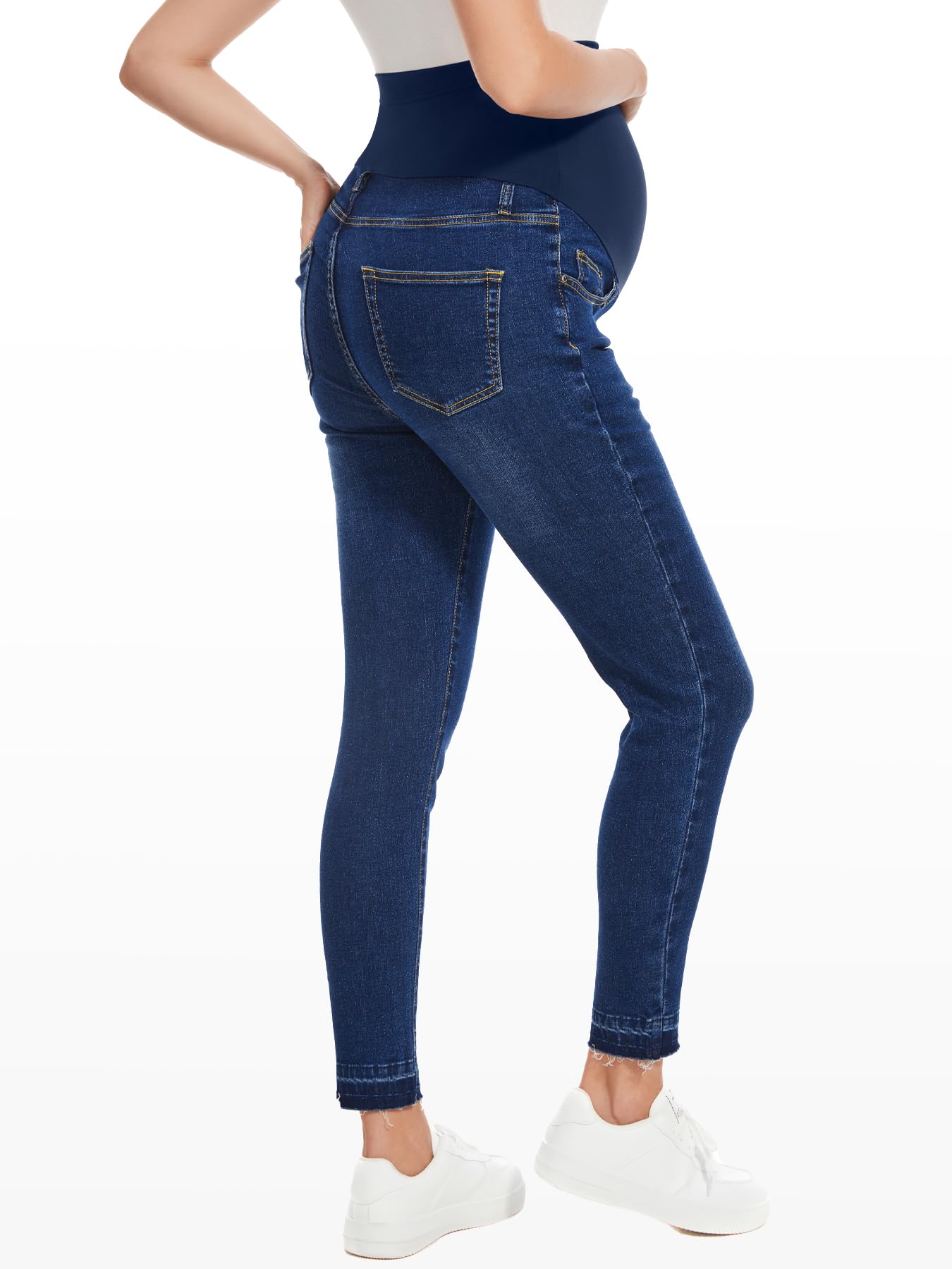PACBREEZE Women's Maternity Jeans Over The Belly Slim Stretchy High Waist Denim Skinny Pants with Pockets