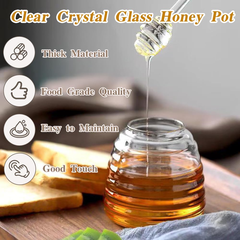 CaiYuanGJ Glazen honingpot, honingglas van helder glas, honingdispenser, honingpot met lepel en deksel, honingglazen voor het serveren van honing en siroop (500 ml